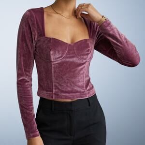 Abercrombie & Fitch Velvet Long Sleeve Corset Top Sweetheart Neckline Bustier S